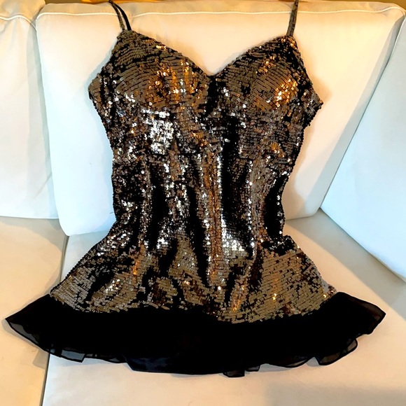 NWT French Connection metallic antique gold silver black flounce sequin 12 XL - Picture 16 of 17